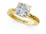 Yellow gold Cushion Solitaire Engagement Ring with Scrollwork Band and Four-Prong Setting_127