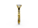 Yellow gold Cushion Solitaire Engagement Ring with Scrollwork Band and Four-Prong Setting_128