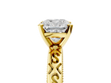 Yellow gold Cushion Solitaire Engagement Ring with Scrollwork Band and Four-Prong Setting_131