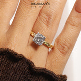 Yellow gold Cushion Solitaire Engagement Ring with Scrollwork Band and Four-Prong Setting_143