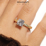 Yellow gold Cushion Solitaire Engagement Ring with Scrollwork Band and Four-Prong Setting_145