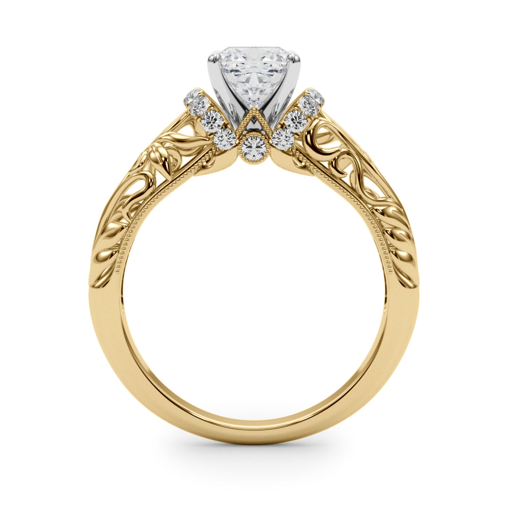Yellow gold Cushion Solitaire Filigree Engagement Ring with Halo and Prong Setting 2