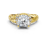 Yellow gold Cushion Solitaire Filigree Engagement Ring with Halo and Prong Setting_78