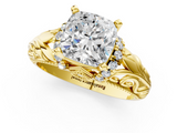 Yellow gold Cushion Solitaire Filigree Engagement Ring with Halo and Prong Setting_79