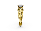 Yellow gold Cushion Solitaire Filigree Engagement Ring with Halo and Prong Setting_80