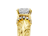 Yellow gold Cushion Solitaire Filigree Engagement Ring with Halo and Prong Setting_83