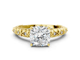 Yellow gold Cushion Solitaire Floral Milgrain Engagement Ring_31
