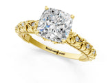 Yellow gold Cushion Solitaire Floral Milgrain Engagement Ring_32