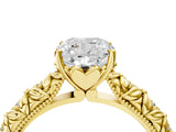 Yellow gold Cushion Solitaire Floral Milgrain Engagement Ring_35