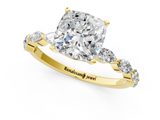Yellow gold Cushion Solitaire Marquise Side Stone Prong Setting Ring_54