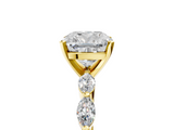 Yellow gold Cushion Solitaire Marquise Side Stone Prong Setting Ring_58