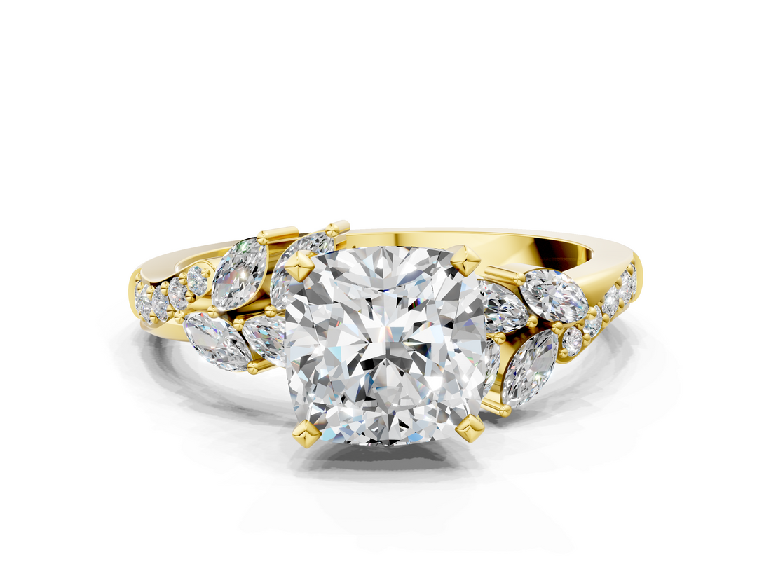 Yellow gold Cushion Solitaire Marquise Twist Band with Six-Prong Setting_86