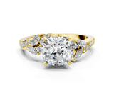 Yellow gold Cushion Solitaire Marquise Twist Band with Six-Prong Setting_86