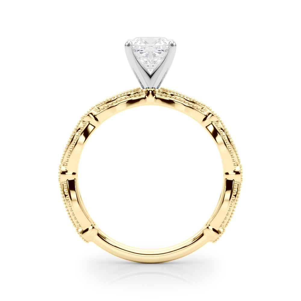 Yellow gold Cushion Solitaire Milgrain Diamond Engagement Ring with Bezel and Marquise Band 2