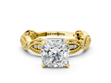 Yellow gold Cushion Solitaire Milgrain Diamond Engagement Ring with Bezel and Marquise Band_60