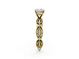 Yellow gold Cushion Solitaire Milgrain Diamond Engagement Ring with Bezel and Marquise Band_62