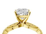 Yellow gold Cushion Solitaire Milgrain Diamond Engagement Ring with Bezel and Marquise Band_64