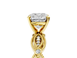 Yellow gold Cushion Solitaire Milgrain Diamond Engagement Ring with Bezel and Marquise Band_65
