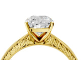 Yellow gold Cushion Solitaire Milgrain Engraved Band with Four-Prong Setting_8