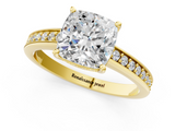 Yellow gold Cushion Solitaire Pavé Band Prong Setting Ring_21