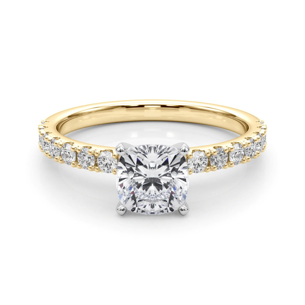 Yellow gold Cushion Solitaire Pavé Band with Four-Prong Setting 1