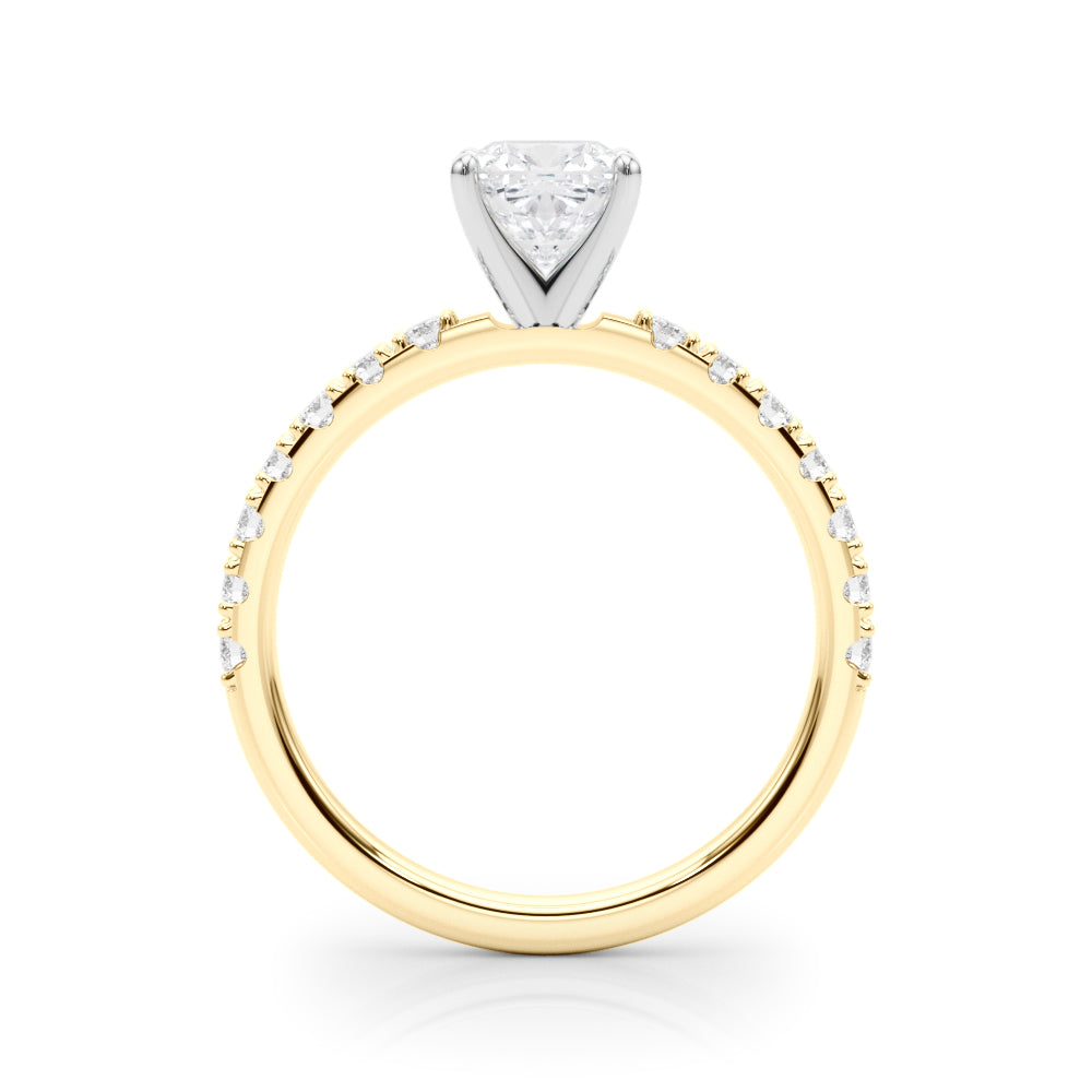 Yellow gold Cushion Solitaire Pavé Band with Four-Prong Setting 2