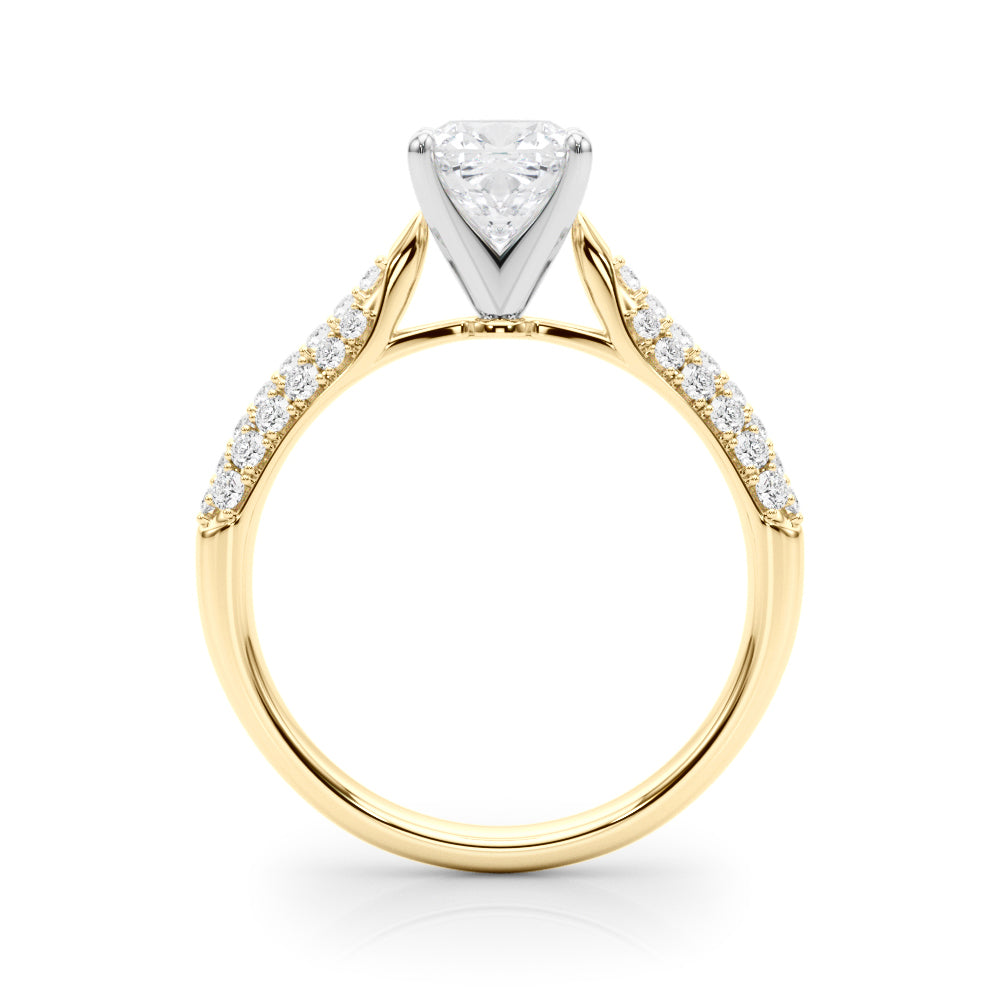 Yellow gold Cushion Solitaire Pavé Diamond Engagement Ring with Four-Prong Setting 2