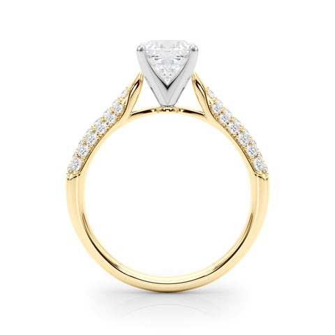 Yellow gold Cushion Solitaire Pavé Diamond Engagement Ring with Four-Prong Setting 2