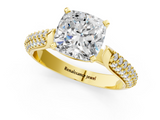 Yellow gold Cushion Solitaire Pavé Diamond Engagement Ring with Four-Prong Setting_141