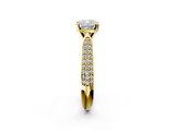 Yellow gold Cushion Solitaire Pavé Diamond Engagement Ring with Four-Prong Setting_142