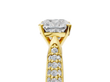 Yellow gold Cushion Solitaire Pavé Diamond Engagement Ring with Four-Prong Setting_145