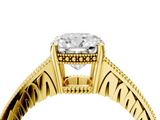 Yellow gold Cushion Solitaire Pavé Diamond Milgrain Engagement Ring with Four-Prong Setting_10