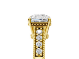 Yellow gold Cushion Solitaire Pavé Diamond Milgrain Engagement Ring with Four-Prong Setting_11
