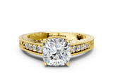 Yellow gold Cushion Solitaire Pavé Diamond Milgrain Engagement Ring with Four-Prong Setting_6