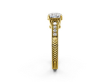 Yellow gold Cushion Solitaire Pavé Diamond Milgrain Engagement Ring with Four-Prong Setting_8