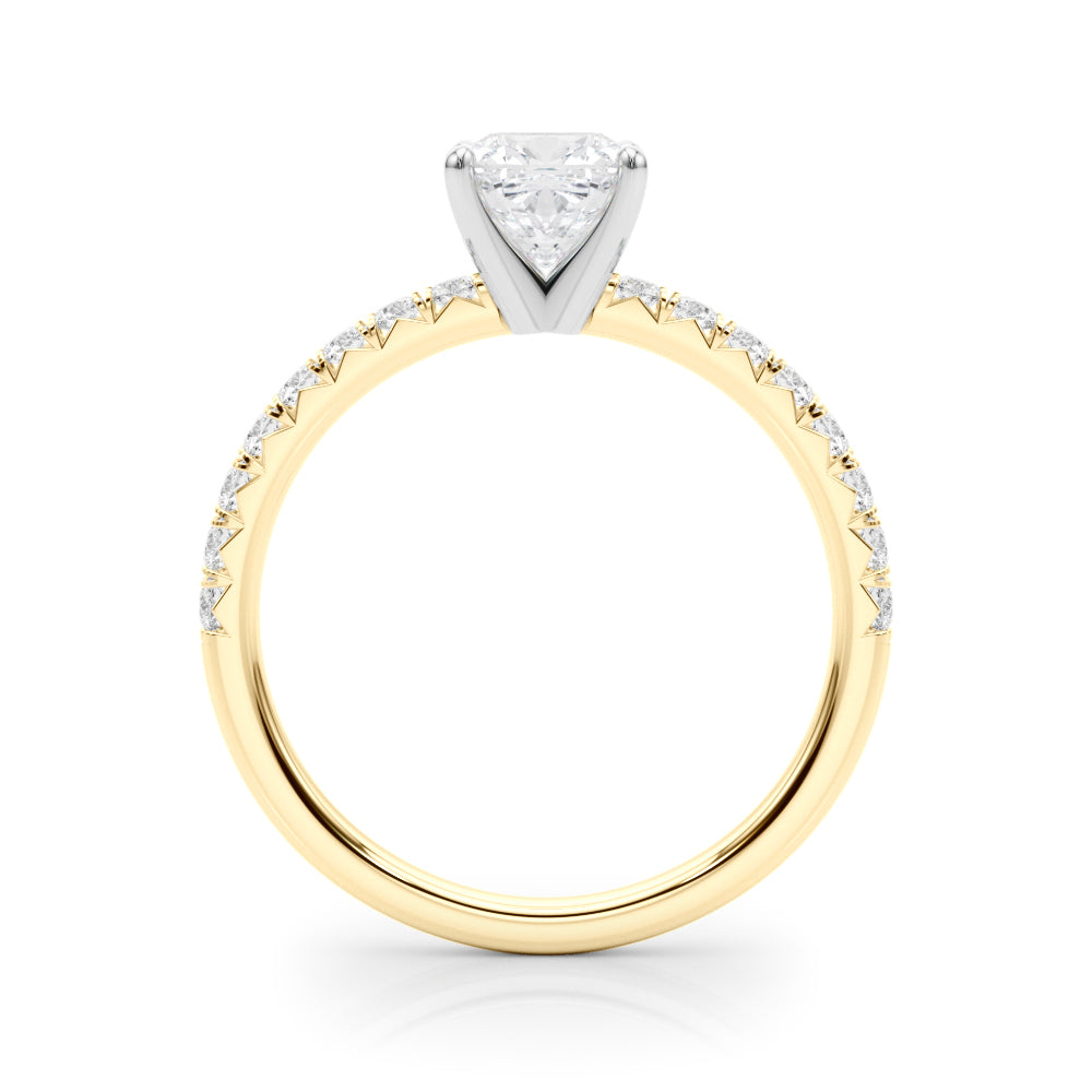 Yellow gold Cushion Solitaire Pave Diamond Engagement Ring with Four-Prong Setting 2