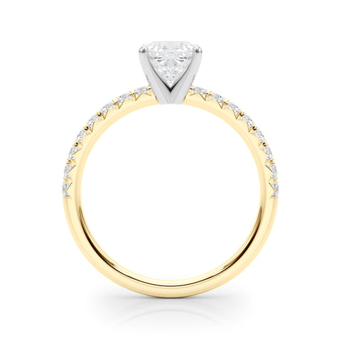Yellow gold Cushion Solitaire Pave Diamond Engagement Ring with Four-Prong Setting 2