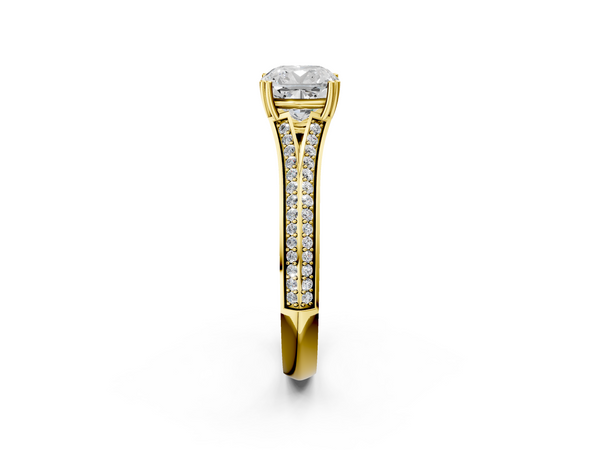 Yellow Gold Cushion Cut Split Shank Pave Engagement Ring Setting