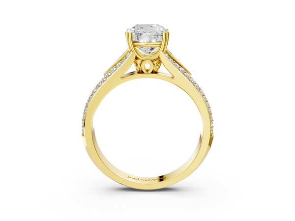 Yellow Gold Cushion Cut Split Shank Pave Engagement Ring Setting