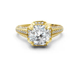 Yellow gold Cushion Solitaire Pave Split Shank Ring with Four-Prong Setting_110