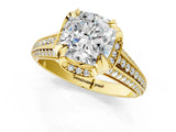 Yellow gold Cushion Solitaire Pave Split Shank Ring with Four-Prong Setting_111