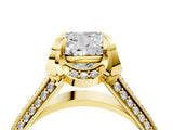 Yellow gold Cushion Solitaire Pave Split Shank Ring with Four-Prong Setting_114