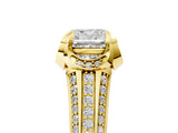 Yellow gold Cushion Solitaire Pave Split Shank Ring with Four-Prong Setting_115