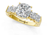 Yellow gold Cushion Solitaire Princess Side Stone Engraved Band Prong Setting Ring_4