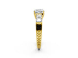 Yellow gold Cushion Solitaire Princess Side Stone Engraved Band Prong Setting Ring_5