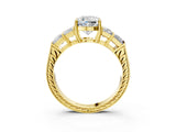 Yellow gold Cushion Solitaire Princess Side Stone Engraved Band Prong Setting Ring_6