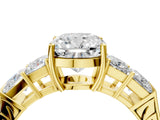 Yellow gold Cushion Solitaire Princess Side Stone Engraved Band Prong Setting Ring_7
