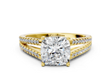 Yellow gold Cushion Solitaire Split Shank Pavé Diamond Engagement Ring_294