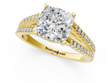 Yellow gold Cushion Solitaire Split Shank Pavé Diamond Engagement Ring_295