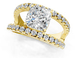 Yellow gold Cushion Solitaire Split Shank Pave Diamond Ring_50